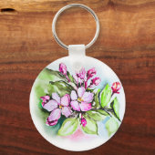 Vrouw Mam Baas, Roze Bloemen Sleutelhanger (Achterkant)