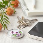 Vrouw Mam Baas, Roze Bloemen Sleutelhanger (Zijkant)