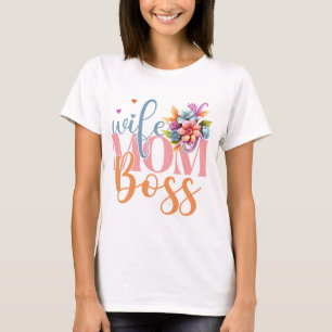 Vrouw Mam Boss" Bloemen Tekst Kunst T-shirt