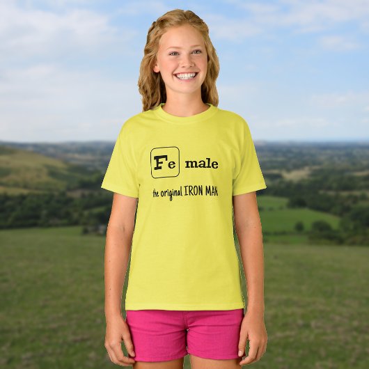 Vrouw mannelijke sport pun ijzer element t-shirt