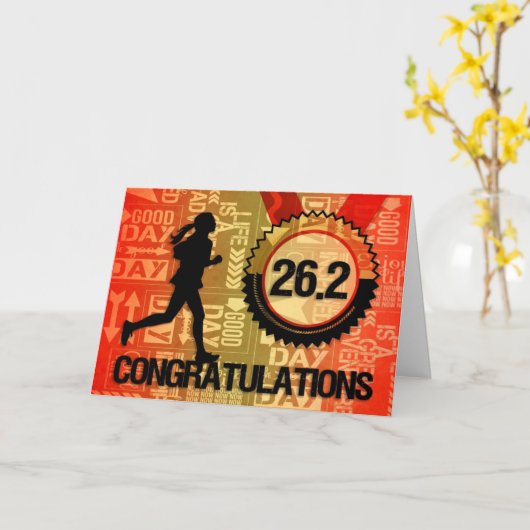Vrouw Marathon Race Runner gefeliciteerd Kaart (Gele Bloem)