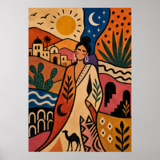 Vrouw Marokkaanse Oase Dag en Nacht Poster