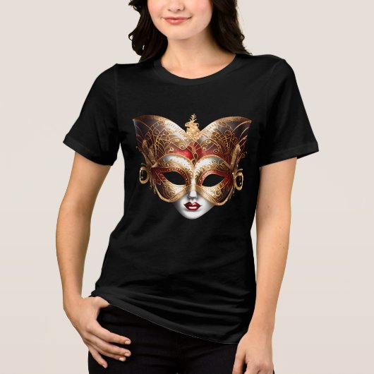 Vrouw maskerade masker goud rood elegante dame Tri-Blend shirt (Voorkant)