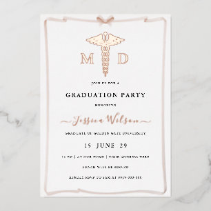 Vrouw MD RN Caduceus Afstuderen Foto Folie Uitnodiging