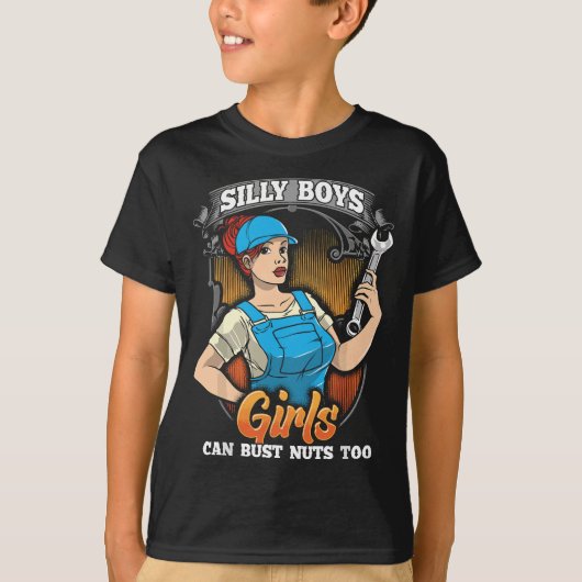 Vrouw Mechanic Bust Noten Grappige Volwassen Humor T-shirt (Voorkant)