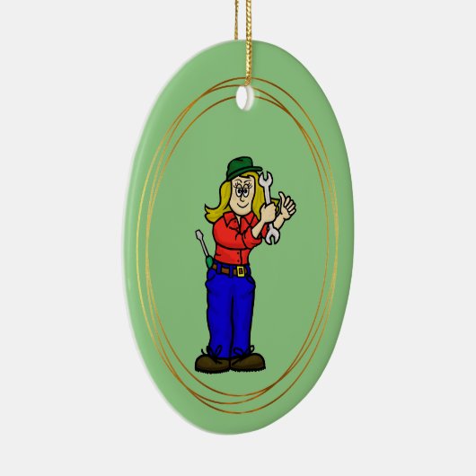 Vrouw Mechanische kerstversiering met naam Keramisch Ornament (Rechts)