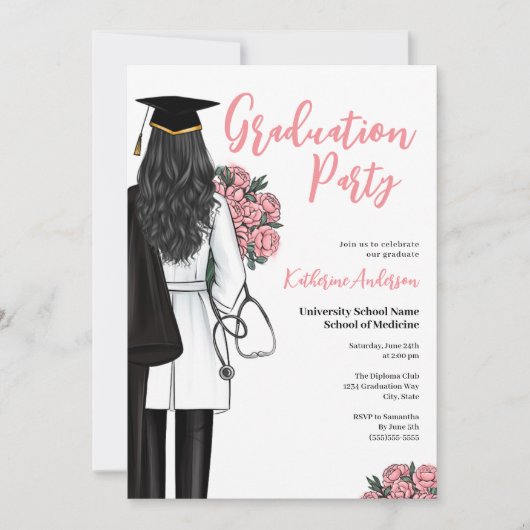 Vrouw Medische School Graduation Party Kaart (Voorkant)