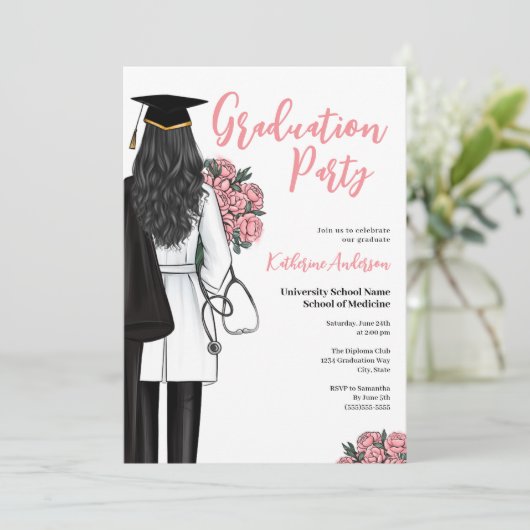 Vrouw Medische School Graduation Party Kaart (Staand voorkant)