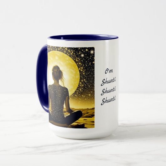 Vrouw Meditatie Om Shanti Shanti Mok (Voorkant links)