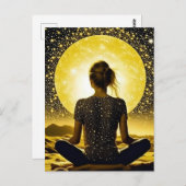 Vrouw Meditatie Onder de Maan Celestial Briefkaart (Voorkant / Achterkant)
