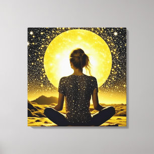Vrouw Meditatie Onder de Maan Celestial Canvas Afdruk