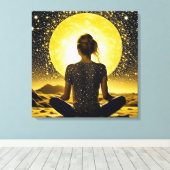 Vrouw Meditatie Onder de Maan Celestial Canvas Afdruk (Insitu (Houten vloer))