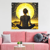 Vrouw Meditatie Onder de Maan Celestial Canvas Afdruk (Insitu (Woonkamer))