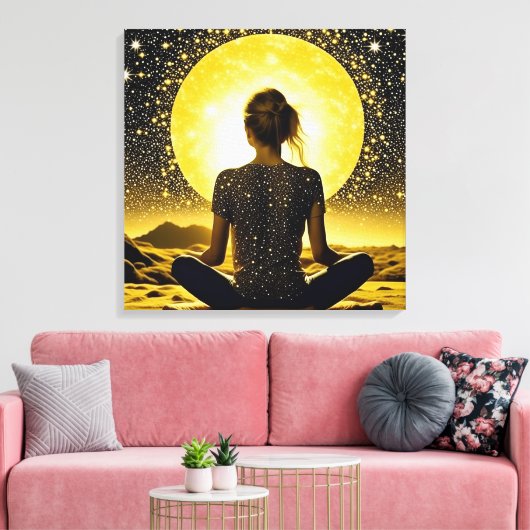 Vrouw Meditatie Onder de Maan Celestial Canvas Afdruk (Insitu (Woonkamer))