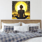 Vrouw Meditatie Onder de Maan Celestial Canvas Afdruk (Insitu (Slaapkamer))