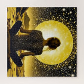 Vrouw Meditatie Onder de Maan Celestial Legpuzzel (Horizontaal)