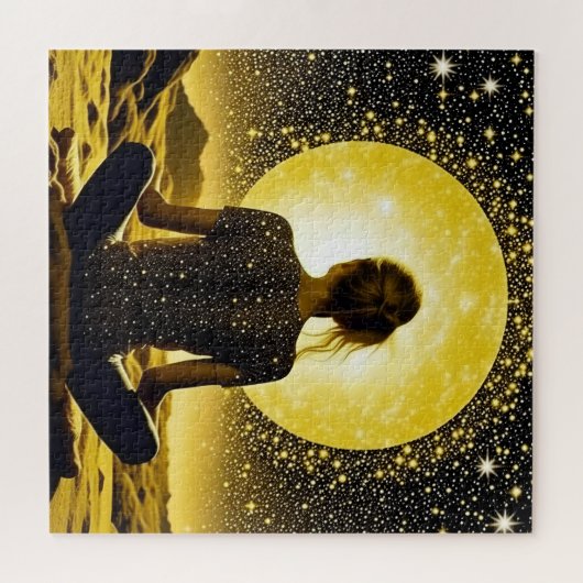 Vrouw Meditatie Onder de Maan Celestial Legpuzzel (Horizontaal)