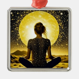 Vrouw Meditatie Onder de Maan Celestial Metalen Ornament