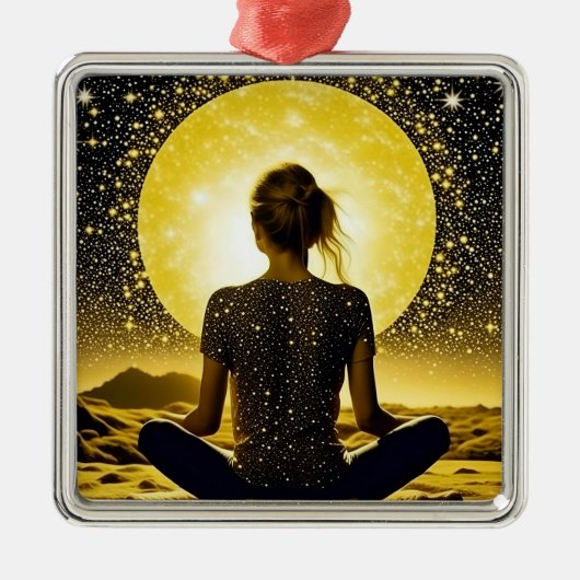 Vrouw Meditatie Onder de Maan Celestial Metalen Ornament (Voorkant)