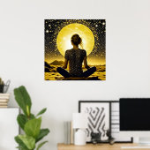 Vrouw Meditatie Onder de Maan Celestial Poster (Thuiskantoor)