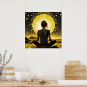 Vrouw Meditatie Onder de Maan Celestial Poster (Keuken)