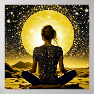 Vrouw Meditatie Onder de Maan Celestial Poster