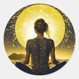 Vrouw Meditatie Onder de Maan Celestial Ronde Sticker