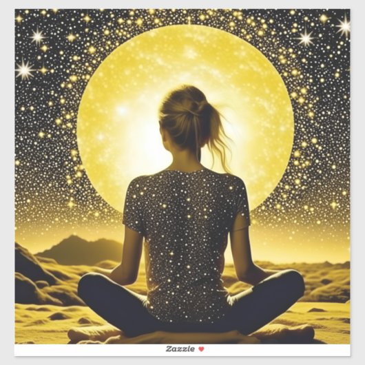 Vrouw Meditatie Onder de Maan Celestial Sticker (Vel)