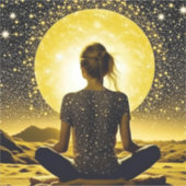 Vrouw Meditatie Onder de Maan Celestial Sticker (Voorkant)