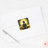 Vrouw Meditatie Onder de Maan Celestial Vierkante Sticker (Envelop)