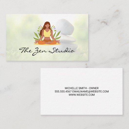 Vrouw mediteert | Gestapelde stenen Afsprakenkaartje (Voorkant / Achterkant)