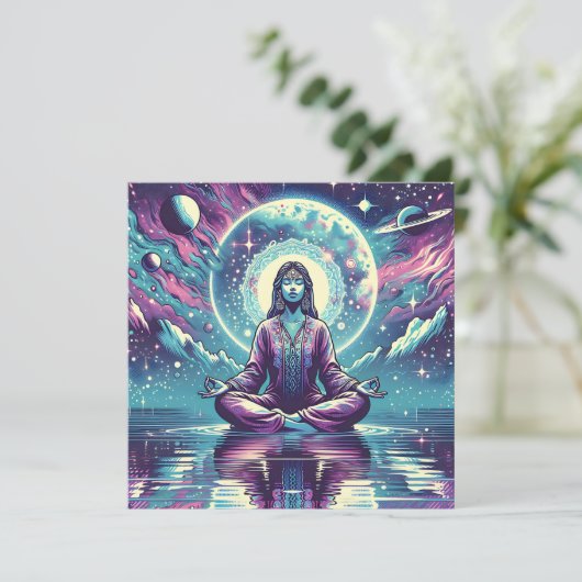 Vrouw mediteert Spirituele serene kunst Kaart (Staand voorkant)