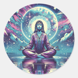 Vrouw mediteert Spirituele serene kunst Ronde Sticker