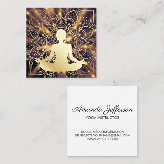 Vrouw Mediterend | Mandala Patroon Vierkante Visitekaartje (Voorkant / Achterkant)