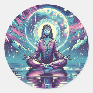 Vrouw Mediterende Spirituele Serene Kunst Ronde Sticker