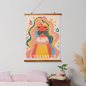 Vrouw Meisje Boho Bloem Illustratie Voornaam Hangend Wandkleed (Slaapkamer)