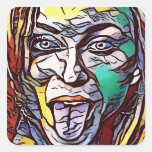 Vrouw Meisje Graffiti Verf Kunst Gezicht Gekleurd Vierkante Sticker