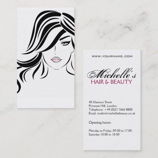 Vrouw meisje met golvend haar en makreel visitekaartje (Voorkant / Achterkant)