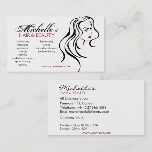 Vrouw meisje met golvend haar en makreel visitekaartje (Voorkant / Achterkant)