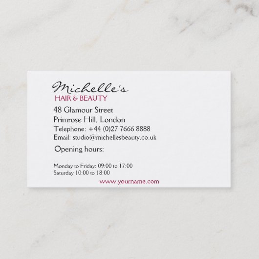 Vrouw meisje met golvend haar en makreel visitekaartje (Achterkant)