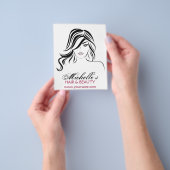 Vrouw meisje met golvend haar en makreelpictogram flyer (Hand)