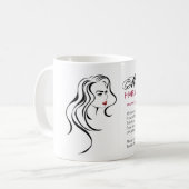 Vrouw meisje met golvend haar en makreelpictogram koffiemok (Voorkant links)