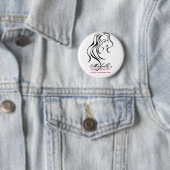 Vrouw meisje met golvend haar en makreelpictogram ronde button 5,7 cm (In situ)