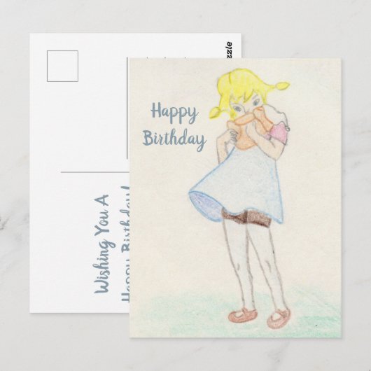 Vrouw meisje met teddybeer briefkaart (Voorkant / Achterkant)