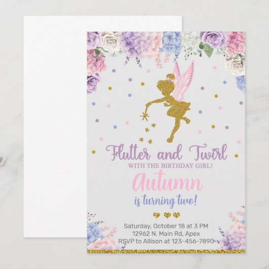 Vrouw meisje wordt uitgenodigd voor de verjaardag, kaart (Voorkant / Achterkant)