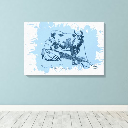 Vrouw melken koe canvas afdruk (Insitu (Houten vloer))