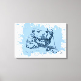 Vrouw melken koe canvas afdruk