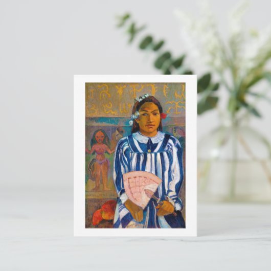 Vrouw met A Fan, Gauguin Briefkaart (Staand voorkant)