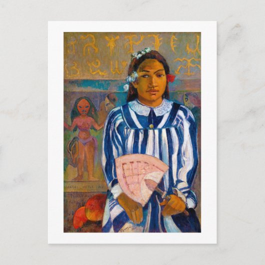 Vrouw met A Fan, Gauguin Briefkaart (Voorkant)