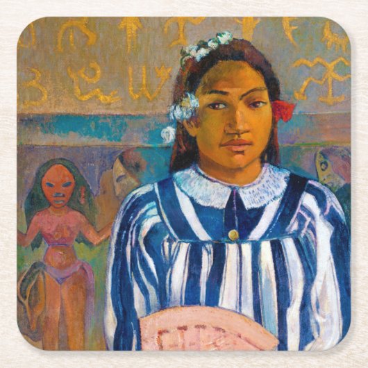 Vrouw met A Fan, Gauguin Kartonnen Onderzetters (Voorkant)